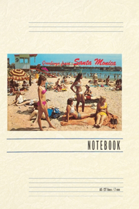 Vintage Lined Notebook Greetings from Santa Monica, California, Beach Scene