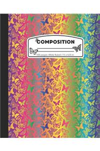 Composition: Wide Ruled Marble Composition Notebook, Butterfly Neon Rainbow Pattern Blank Lined Book