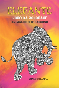 Libro da colorare - Grande stampa - Animali notte e giorno - Elefante