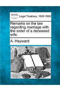 Remarks on the Law Regarding Marriage with the Sister of a Deceased Wife.