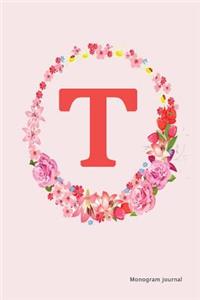 Monogram Journal - Initial T (Pink Flower)