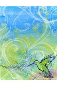 Green Hummingbird Watercolor Notebook: 8.5 X 11 202 College Ruled Pages