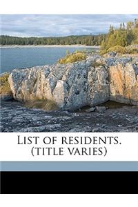 List of residents. (title varies) Volume 19