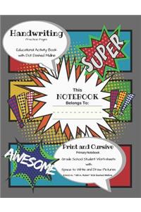 Handwriting Practice Pages Educational Activity Book with Dot Dashed Midline