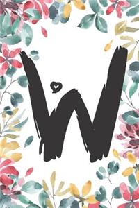 W: W Monogram Journal Personalized Floral Monogram Notebook for Women, Girls, School