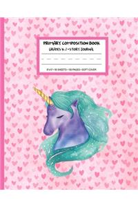 Primary Composition Book Grades K-2 Story Journal: Unicorn Composition Notebook, Picture Space and Dashed Midline (8"x10"), 100 Story Pages to Write in for Girls