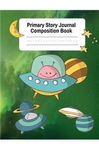 Primary Story Journal Composition Book: Aliens Green Nebula - Grade Level K-2 Draw and Write, Dotted Midline Creative Picture Notebook Early Childhood to 2nd Grade