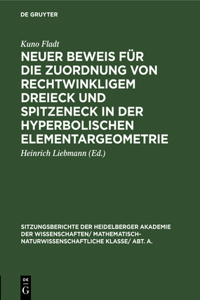 Neuer Beweis Für Die Zuordnung Von Rechtwinkligem Dreieck Und Spitzeneck in Der Hyperbolischen Elementargeometrie