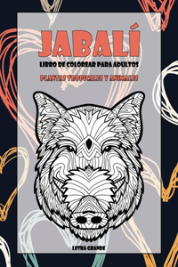 Libro de colorear para adultos - Letra grande - Plantas Tropicales y Animales - Jabalí
