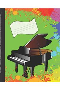 Colorful Rainbow Splatter Musical Piano Cover Blank Composition Wide-ruled blank line School Notebooks