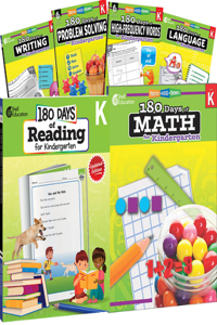 180 Days Reading, High-Frequency Words, Math, Problem Solving, Writing, & Language Grade K: 6-Book Set