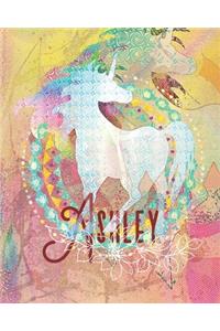 Ashley: Colorful Rainbow Unicorn - 100 Pages 8"X10" Girl's Composition Wide Ruled Notebook