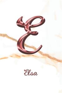 Elsa: Journal Diary - Personalized First Name Personal Writing - Letter E White Marble Rose Gold Pink Effect Cover - Daily Diaries for Journalists & Write