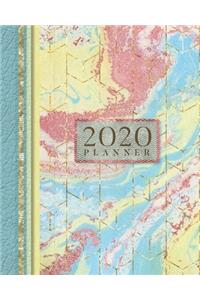 2020 Planner: Ultimate 2020 Agenda And Weekly Planner With Vision Board, Monthly Habit Tracker, Brain Dump, Meeting Agenda And Notes Pages- Pastel Pink Yellow Blu