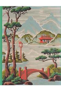 Composition Book Journal: : Vintage Paint-By-Number Pbn, Mid Century Retro Asian Garden Temple Motif Cover, Wide Ruled Paper, 150 Blank Lined Sheets, 9-3/4 X 7-1/2.