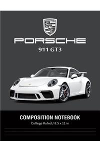 Porsche 911 GT3 Composition Notebook College Ruled / 8.5 x 11 in