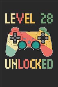 Level 28 complete: funny 28th Gamer Birthday Gift retro vintage notebook / journal gaming lovers gift