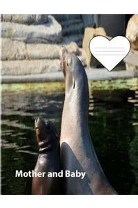 Sea Lion Mother and Baby on Cover of collegeruledlinedpaper Composition Book