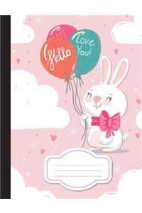 White Rabbit With Balloon Or Mini bunny - Composition Notebook