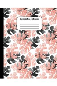 Composition Notebook - Tropical Black and Brown Leaves Pattern