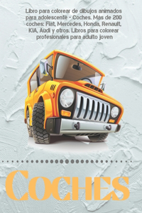 Libro para colorear de dibujos animados para adolescente - Coches. Más de 200 coches
