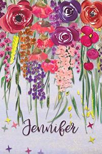 Jennifer: Personalized Lined Journal - Colorful Floral Waterfall (Customized Name Gifts)