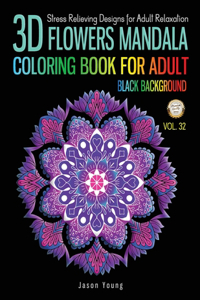 3D Flowers mandala coloring book for adult black background