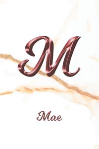 Mae: Journal Diary - Personalized First Name Personal Writing - Letter M White Marble Rose Gold Pink Effect Cover - Daily Diaries for Journalists & Write