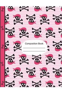 Pirate Girl Skulls and Bones Composition Notebook Wide Ruled Paper