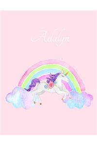 Adalyn: Adalyn's Name Personalized Cute Unicorn Pink Cover Writing Notebook 50 Wide Ruled Lined Pages 8.5" x 11" Journal for Study Taking Notes Girls Unicor