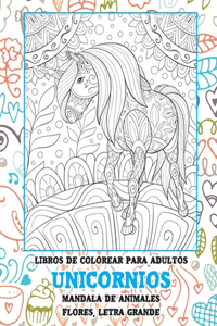 Libros de colorear para adultos - Nivel fácil de flores - Mandala de animales - Unicornio
