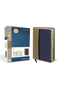NIV Study Bible, Personal Size, Leathersoft, Tan/Blue, Red Letter, Thumb Indexed