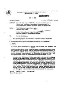 Rcra-superfund Industry Assistance Hotline and Emergency Planning and Community Right-to-know Hotline Report For October 1988