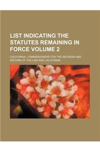 List Indicating the Statutes Remaining in Force Volume 2