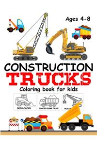 Construction Trucks Coloring Book For Kids Ages 4-8