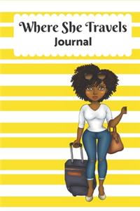 Where She Travels - (6x9 lined journal yellow stripes cover)