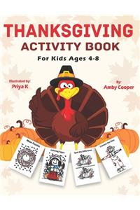 Thanksgiving Activity Book For Kids Ages 4-8