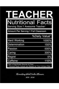 Teacher Nutritional Facts Elementary School Teacher Planner 2019 - 2020