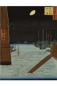 Moon Over Ships Moored at Tsukuda Island, Ando Hiroshige. Blank Journal