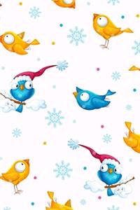 Super Cute Blue and Yellow Birds in Snow Clouds Notebook