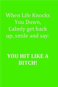 Funny Journal, Notebook, WHEN LIFE KNOCKS YOU DOWN, CALMLY GET BACK UP SMILE AND SAY YOU HIT LIKE A BITCH Notebook, Affirmation Positive Notebook, Diary, Workbook