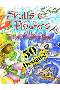Skulls and Flowers Tattoo Coloring Book