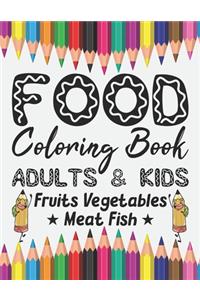 Food Coloring Book Adults & Kids Fruits Vegetables Meat Fish
