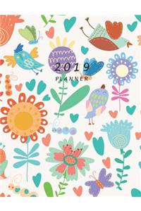 2019 Planner: Large Weekly and Monthly Planner (Bird and Flower Cover)