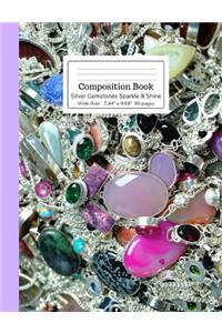 Composition Book Silver Gemstones Sparkle & Shine Wide Rule