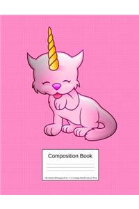 Composition Book 100 Sheets/200 Pages/8.5 X 11 In. College Ruled/ Caticorn Pink