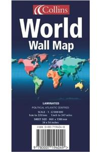 WORLD WALL MAP POL ATL LAM IN