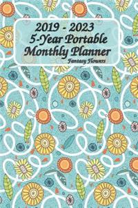 2019 - 2023 5-Year Portable Monthly Planner Fantasy Flower 6x9