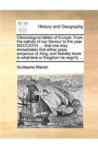 Chronological Tables of Europe. from the Nativity of Our Saviour to the Year MDCCXXVI. ... That One May Immediately Find Either Pope, Emperour or King; And Thereby Know in What Time or Kingdom He Reign'd, ...