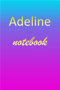 Adeline: Blank Notebook - Wide Ruled Lined Paper Notepad - Writing Pad Practice Journal - Custom Personalized First Name Initial A Blue Purple Gold - Taking 